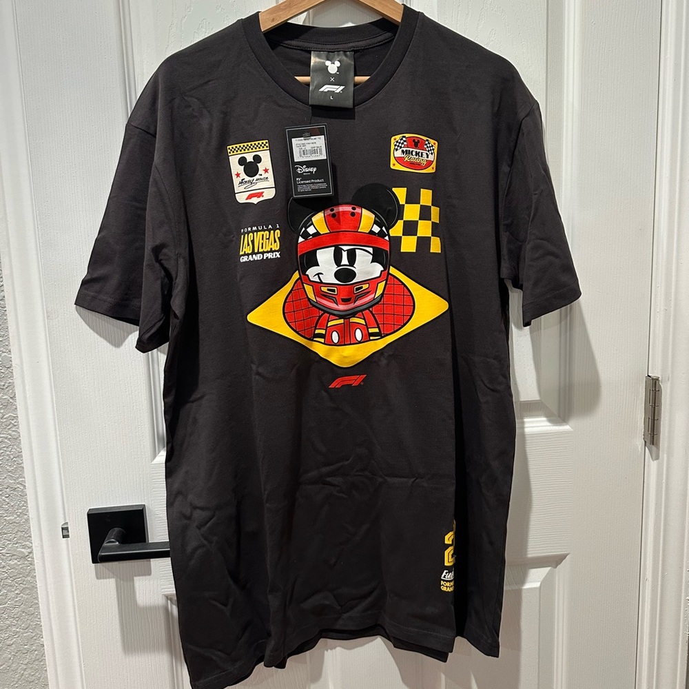 Disney Formula 1 Mickey Collab Black and Yellow Graphic Tee